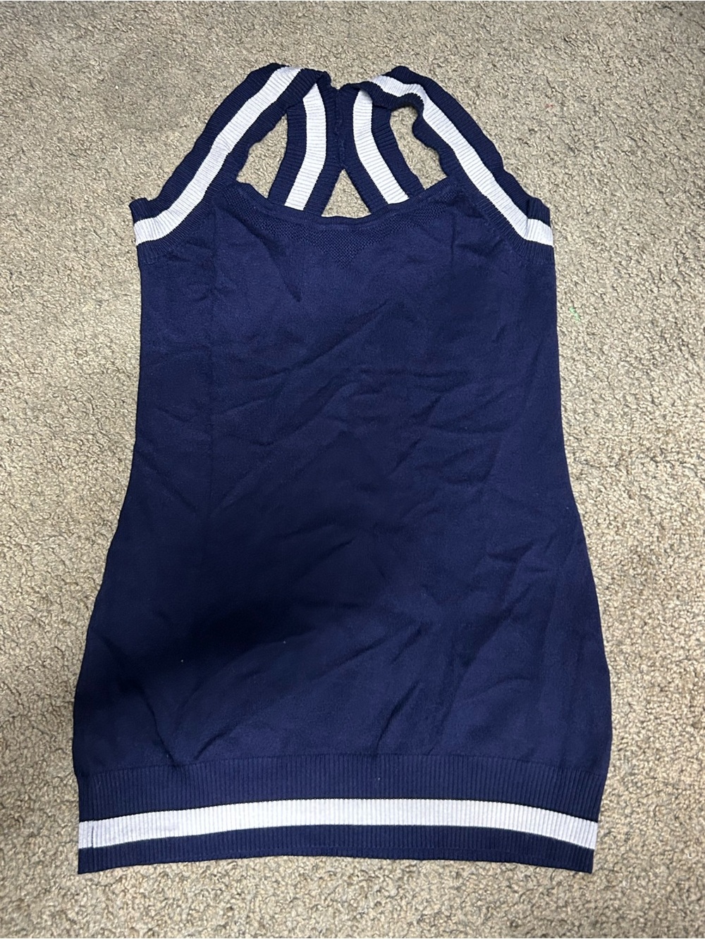 PattyBoutik Navy Tank with White Stripe Trim